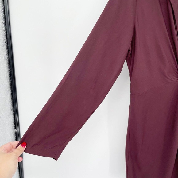 ZARA Twisted Knot Blazer Mini Dress Size XL Burgundy Long Sleeve Notch Collar - Picture 6 of 13